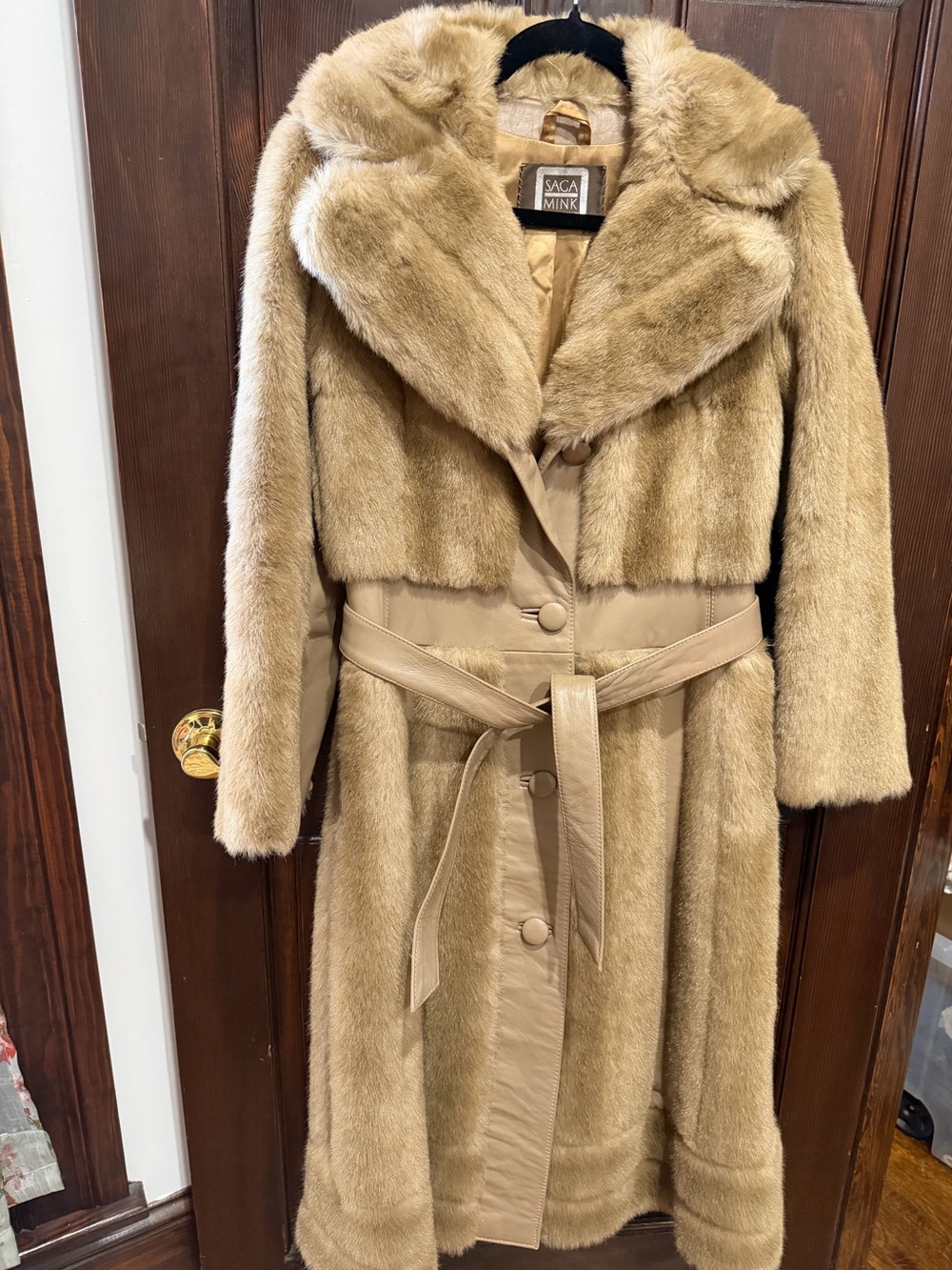 Saga Furs Beige Mink Trench Coat with Belted Waist